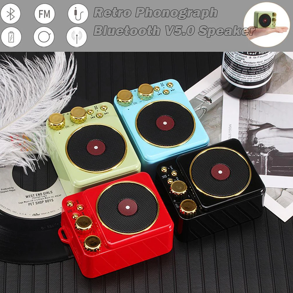 

Bluetooth Wireless Speakers Portable Mini Retro Wireless Bluetooth Speaker Stereo Bass TF Radio Nostalgic Player Speaker