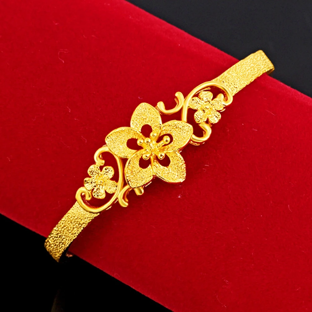 

Flower Pattern Charm Bangle Yellow Gold Filled Classic Womens Bangle Bracelet Openable Jewelry Gift