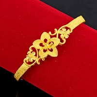 flower pattern charm bangle yellow gold filled classic womens bangle bracelet openable jewelry gift