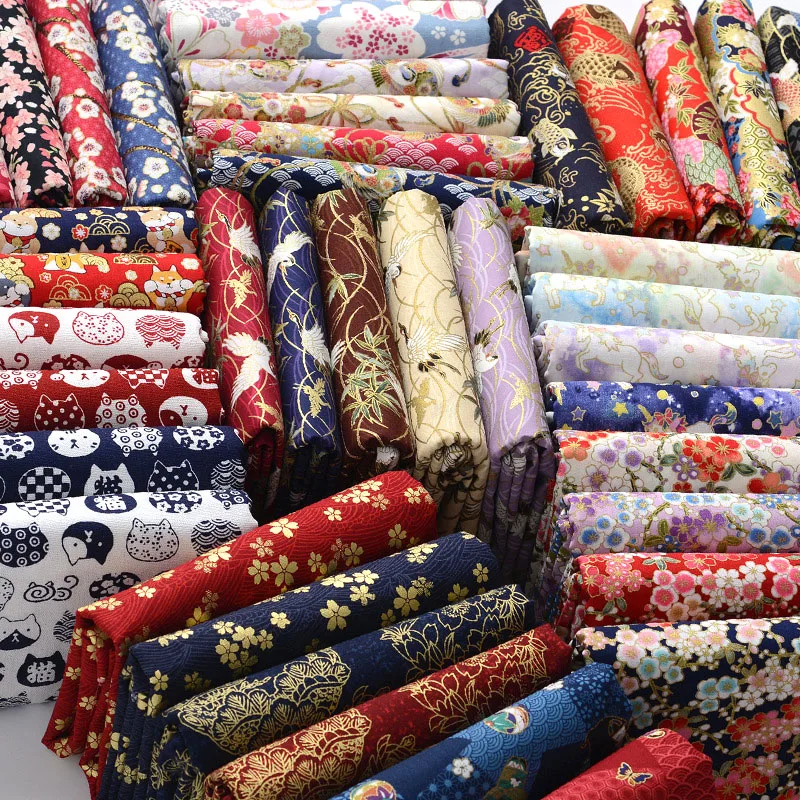 

50*140CM Handmade 100％ Cotton Fabric Butterfly Cherry Blossom Crane Japanese style Bronzing Fabric for DIY