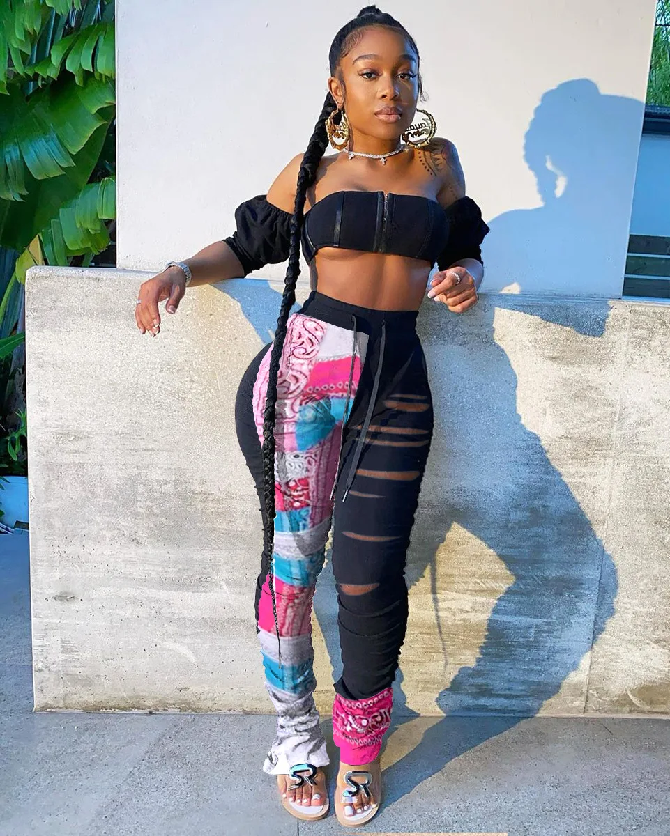 

Classic Fashion Hole Pencil Pants 2021 Fall Winter High Waist Pants Tie Dye Vintage Casual Skinny Trousers Hip Hop Girl Sexy