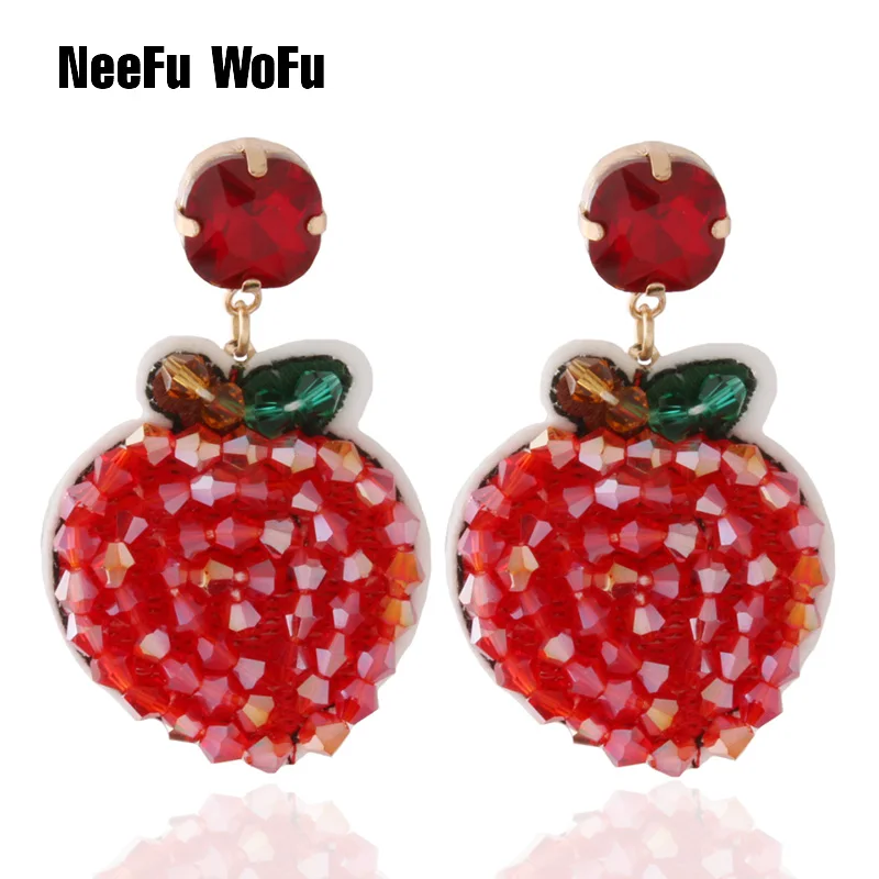 NeeFu WoFu хрустальные плетеные серьги фрукты Висячие женские пресноводные длинные
