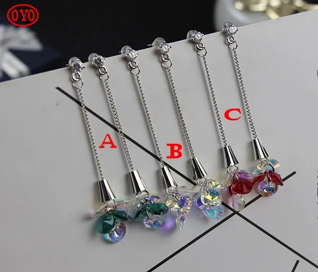 

S925 Silver Needle Zircon Shining Crystal Earrings Long Elegance Fresh Temperament Individual Trend Earrings