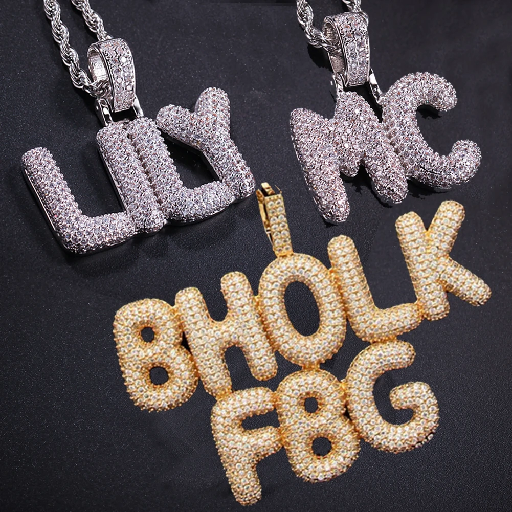 

1 Personalized Gold Customized Necklaces Custom Name Mini Bubble Letters Pendant Chain Hip hop Iced Jewelry Gifts for Men Women
