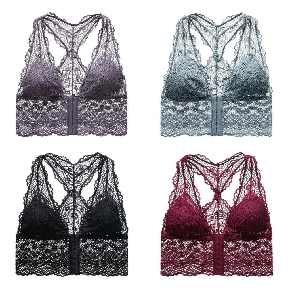 

Lace Embroidered Bra Women Bras Pad Push Up Wireless V Lace Deep Bra Cup Top Top Crop Bras Lace Lingerie Pattern Full R2M9