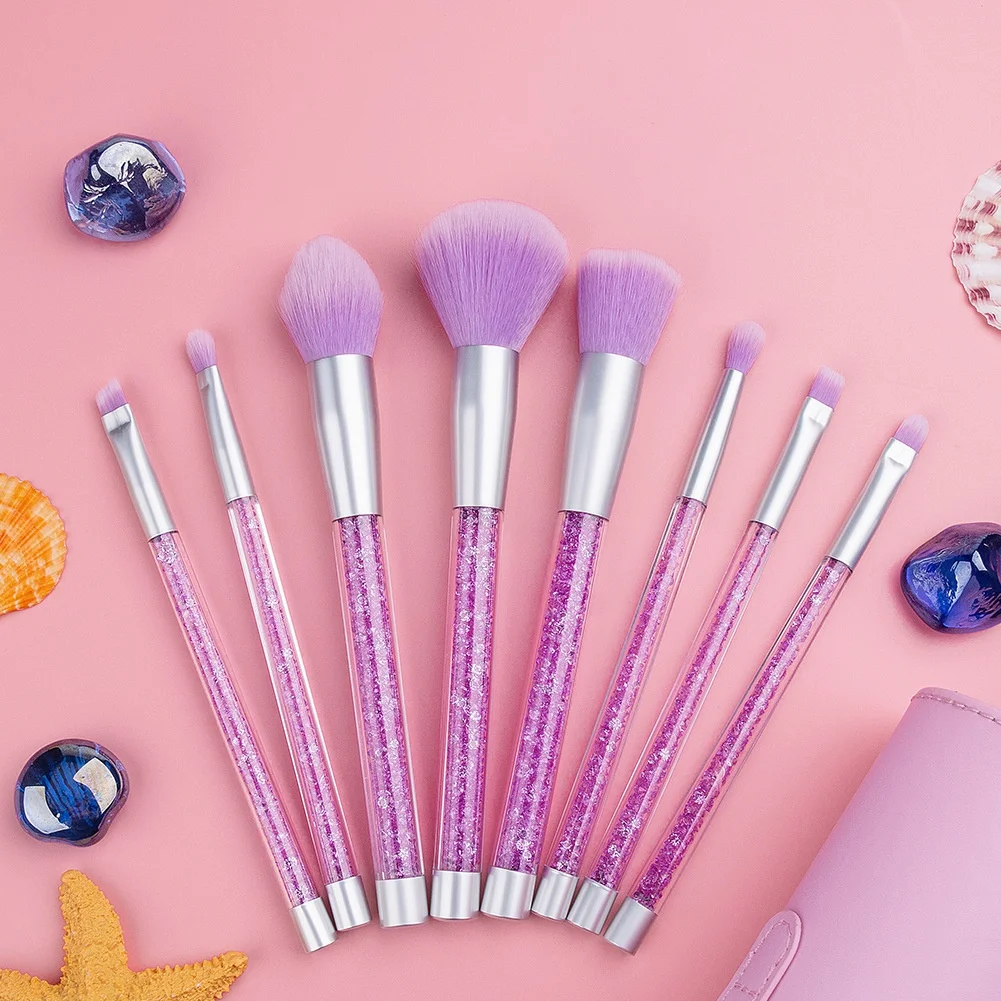 

8pcs Foundation Blending Powder Eye Face Brush Makeup Tool Kit Sliver Diamond Crystal Makeup Brushes Set