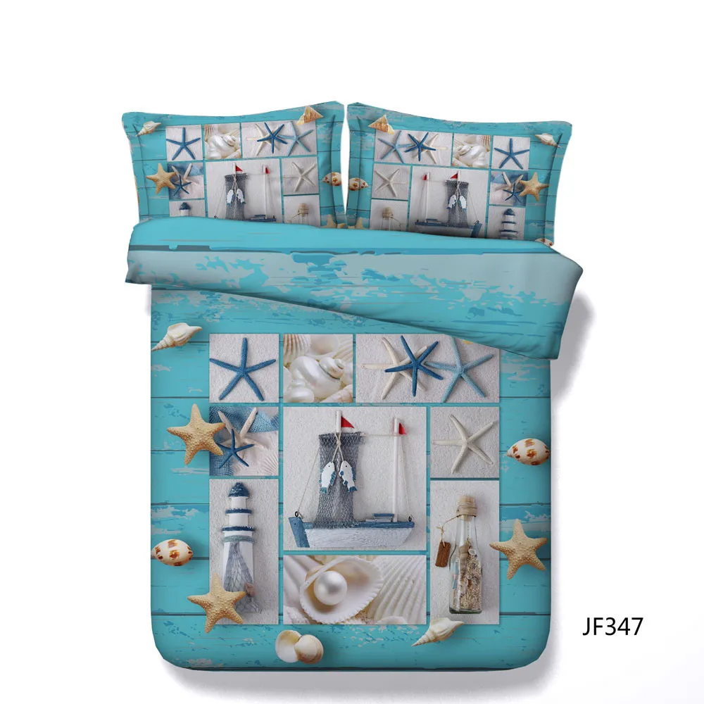 JF-347 Ocean elements home decoration 4pcs shell starfish duvet cover bedding sets single queen super king size bedlinen 3d sham | Дом и сад