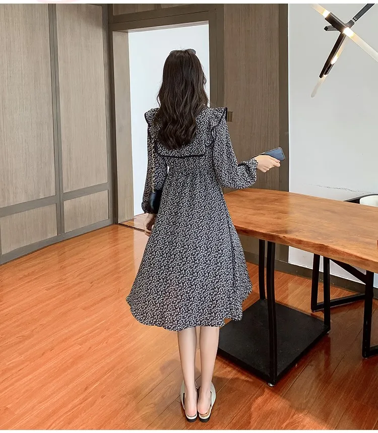 

Women's Dress Chiffon Summer Clothing Fashion Casual Korean Version Draw Back High Waist Print Dresses Mid-Calf Houthion