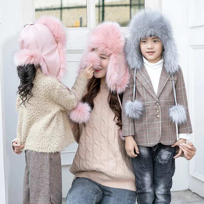 

Children's Korean cute hat kids Lei Feng Hat Winter baby warm thickened fox fur snow cap outdoor warm hat