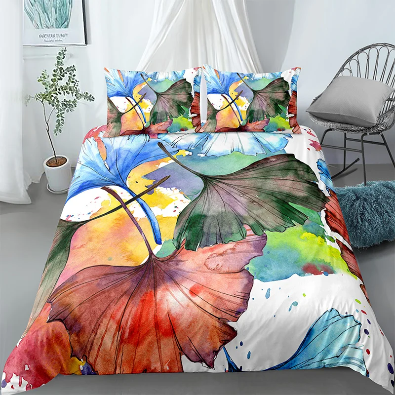 

Комплект постельного белья из 2/3 предметов, домашний текстиль с 3d рисунком маслом, листья и бабочки, пододеяльник с наволочкой и принтом