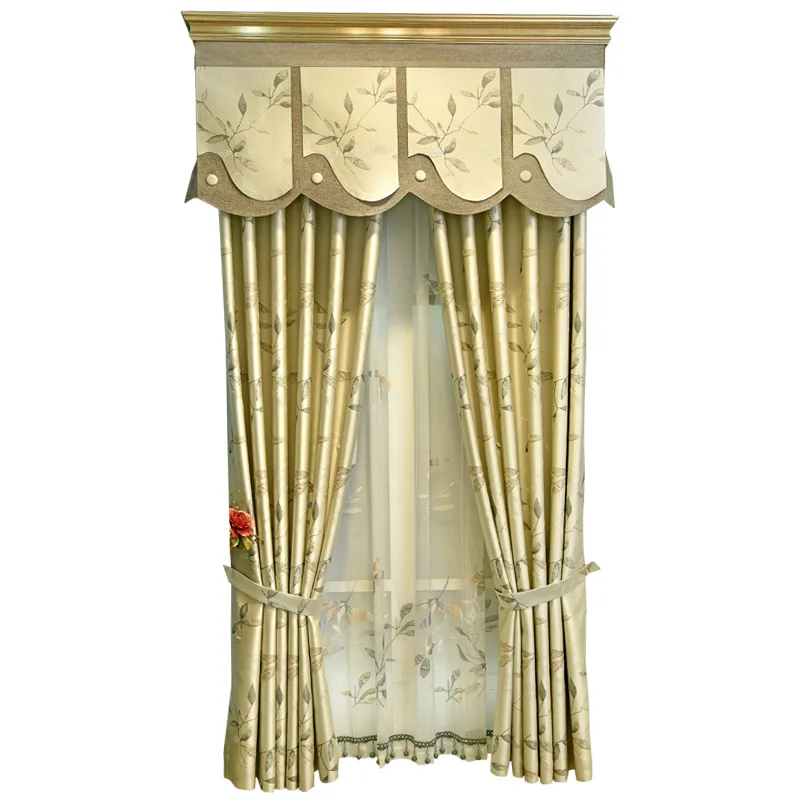 

2021 luxury New Chinese High-precision Simulation Silk Ceiling Bamboo Leaves Curtains for Living Dining Room Bedroom.