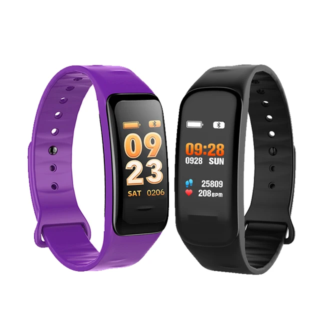 black add purple Цветной экран C1S умный Браслет Водонепроницаемый Монитор Сердечного Ритма здоровье фитнес-трекер Bluetooth Смарт-часы для спорта PK MI Band4 - Цвет: black add purple