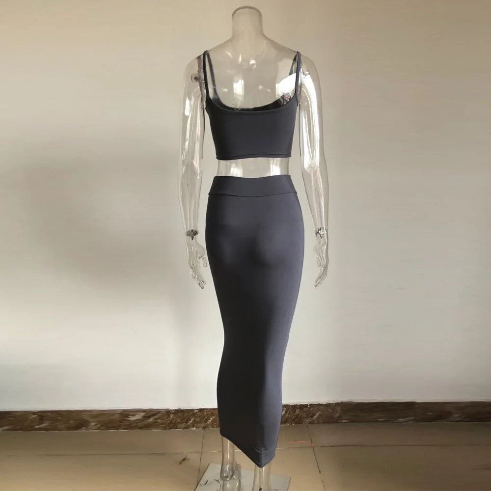 Женский комплект из двух предметов однотонный короткий топ и юбка-миди