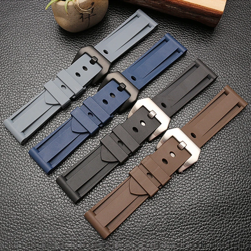 Ремешок силиконовый для часов сменный мягкий браслет Panerai черный зеленый серый 20