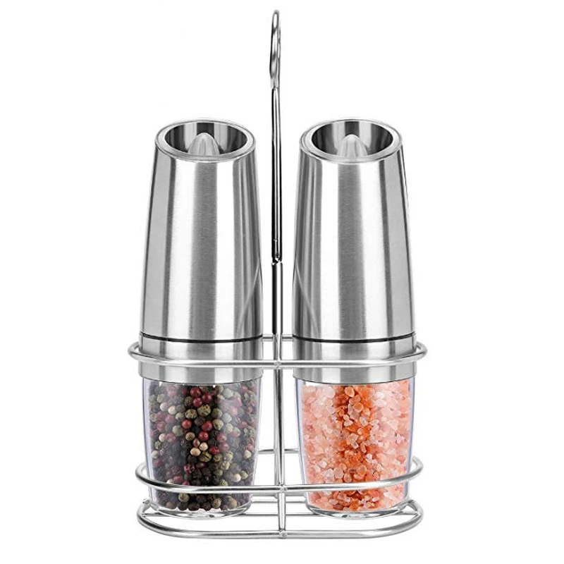 

2Pcs Set Electric Pepper Mill Stainless Steel Automatic Gravity Shaker Salt and Pepper Grinder Kitchen Spice Grinder Tools
