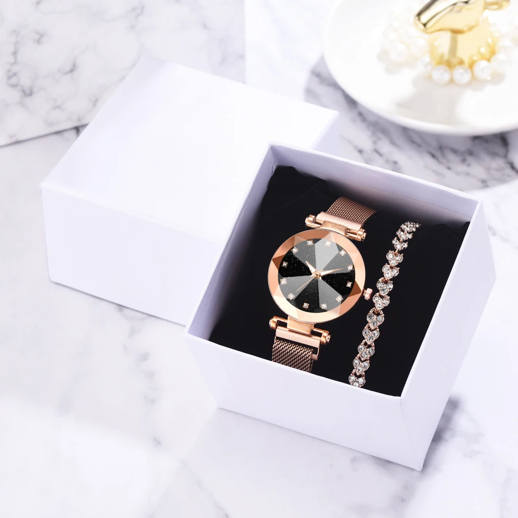 Роскошные женские часы с магнитной пряжкой и браслетом модные кварцевые