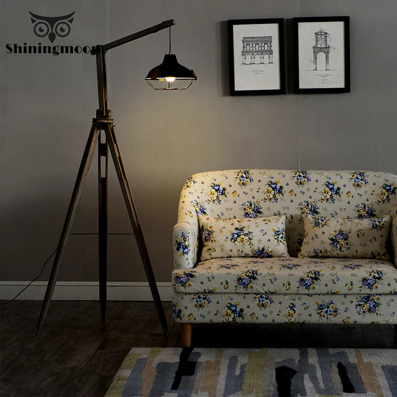 Современный деревянный напольный светильник тканевый абажур для штатива