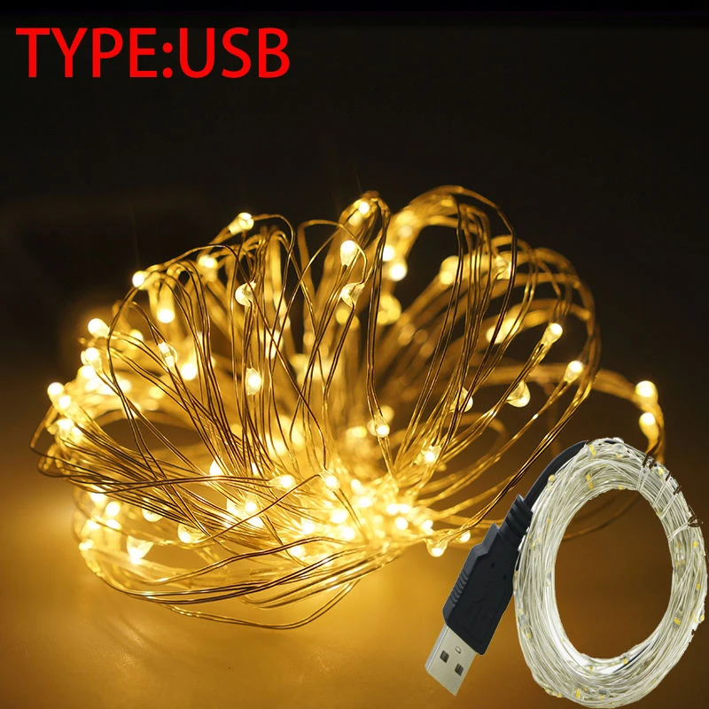 

Decor USB Connector LED String Fairy Lights Wire 5/10M 50/100LEDs Silver Wire Party Bachelorette Party Decor
