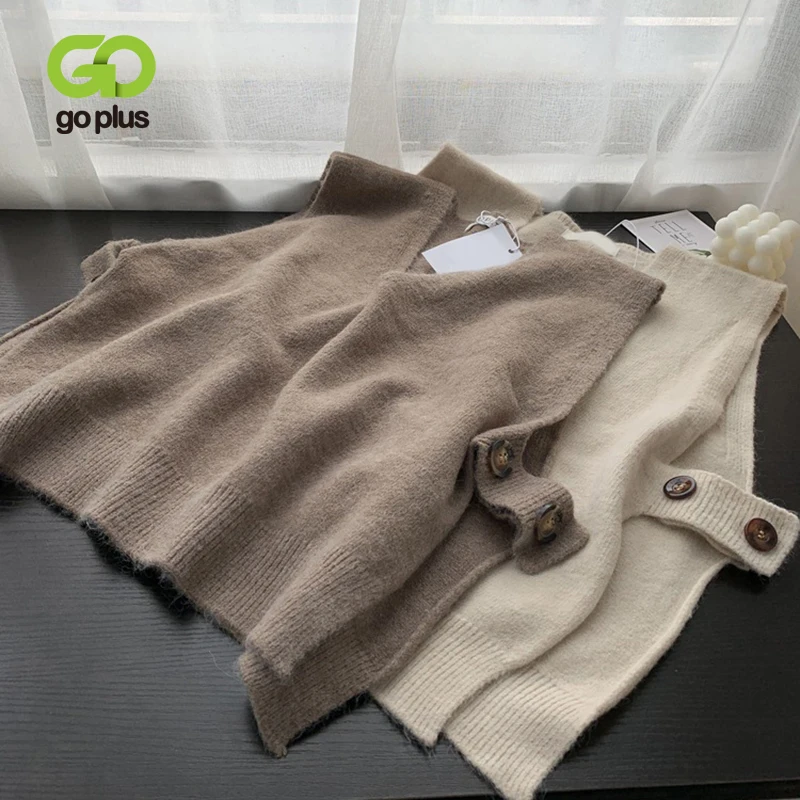 

GOPLUS Knitted Sweater Vests for Women Vintage Solid Clothes Vests Womans Chaleco Punto Mujer Chaleco Mujer Gilet Femme