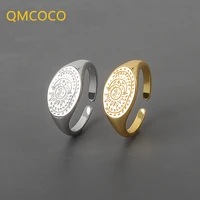 qmcoco silver color sun flower geometry finger rings new fashion luxury wide rings for woman wedding jewelry gifts