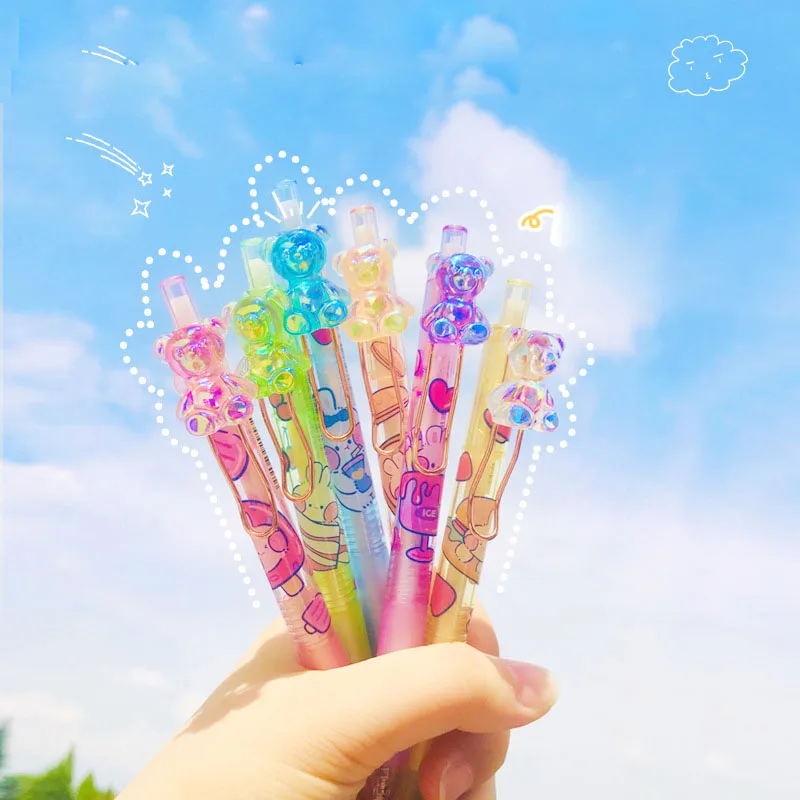 

36 pcs/lot Creative Laser Bear Press Gel Pen Cute Black ink Neutral Pens Promotional Gift Stationery School Writing Supplies