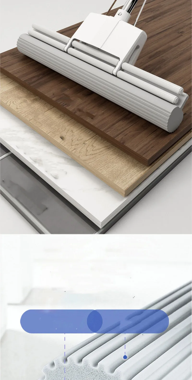 Sponge Mop Head Household Hand-free Washing Absorbent Mop Oversized Roller Type Cotton Mop Ceramic Tiles Floor Cleaning