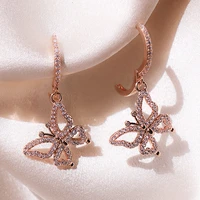 huitan new romantic rose gold color butterfly women drop earrings inlaid crystal zircon female fashion earring jewelry hot sale