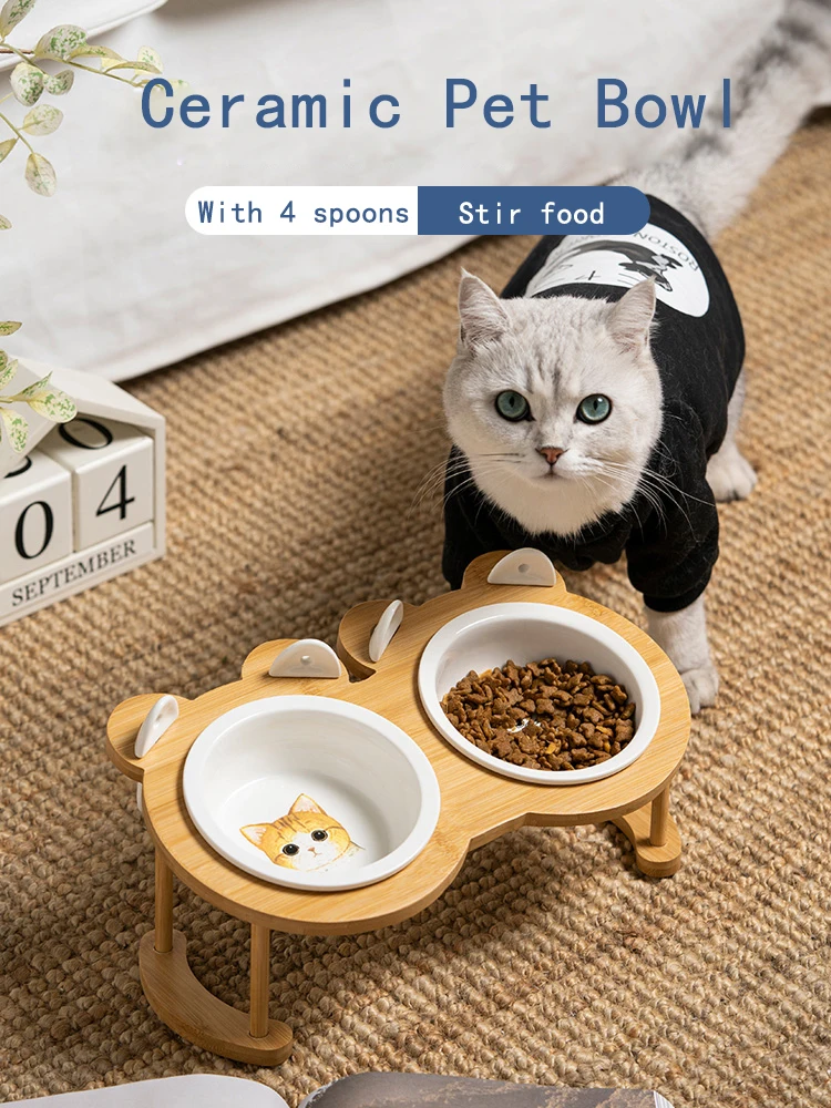 Поилка из миска для домашних животных кошек керамики собак с деревянной