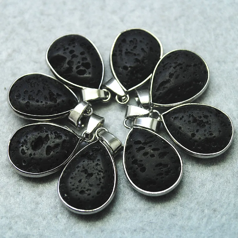 

Женские серьги-подвески из натурального черного лавового камня, 15 х20 мм, 5 шт.