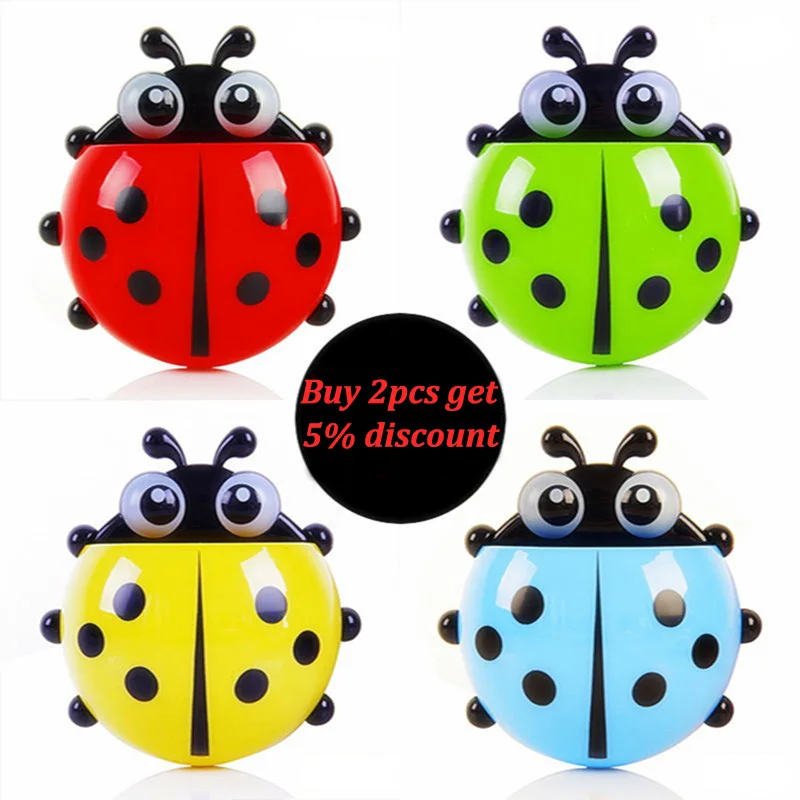 

1PC Ladybug Toothbrush Holder Cartoon Bathroom Toothpaste Organizer Animal Wall Suction Paste Holder Rack Container Accessories