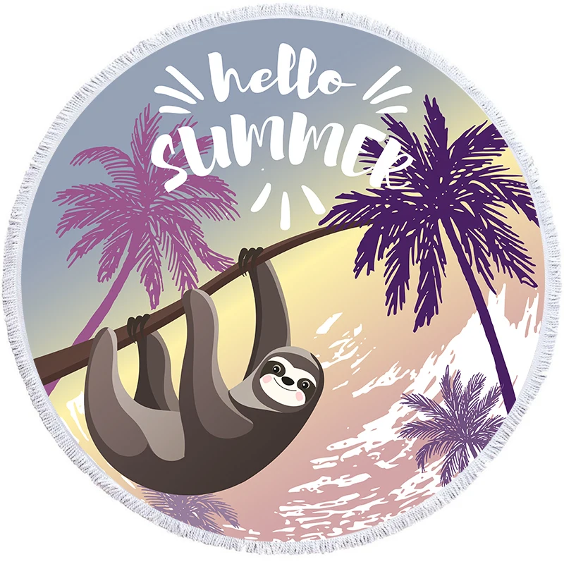 

Summer Sloth Beach Towel With Tassel Funny Big Round Microfiber Beach Towels For Adults Travel Bath Towel
