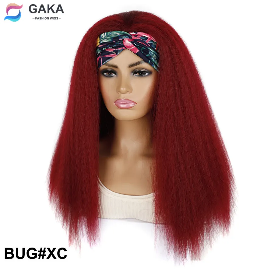 

GAKA Convenient Headband Synthetic Yaki Corn Curly Wigs Black Bug 4# 2 In 1 Long Print Head Wrap Women's Wig Heat Resistant Hair