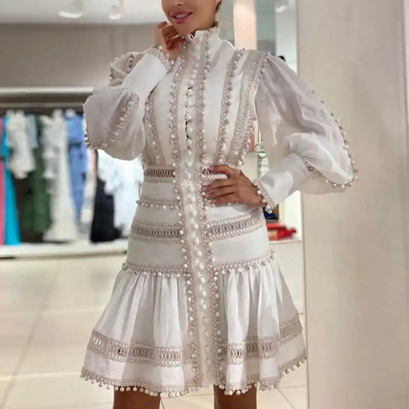 Платья для женщин на пуговицах с вышивкой и бахромой в класса люкс высоким плотно