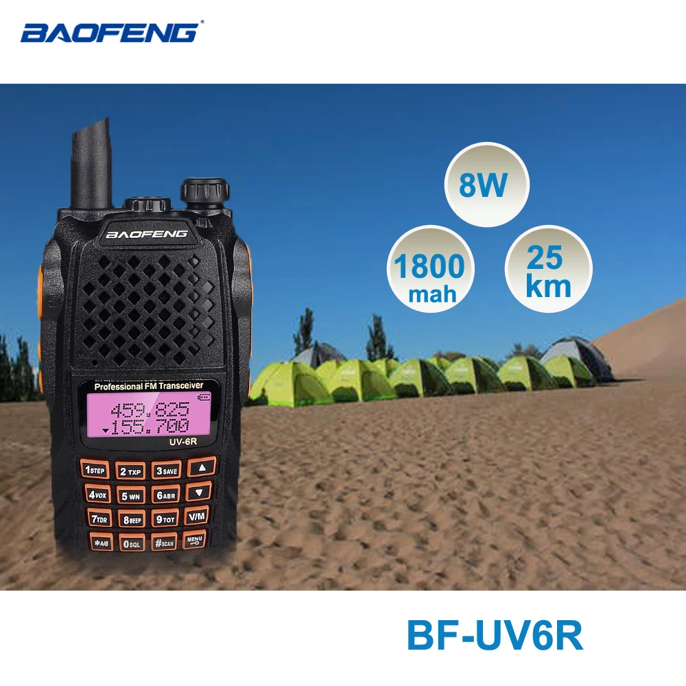 Портативная рация Baofeng UV-6R, профессиональная CB-радиостанция, трансивер Baofeng UV 6R 8 Вт, УКВ, УВЧ, портативная, UV6R для кемпинга от AliExpress RU&CIS NEW