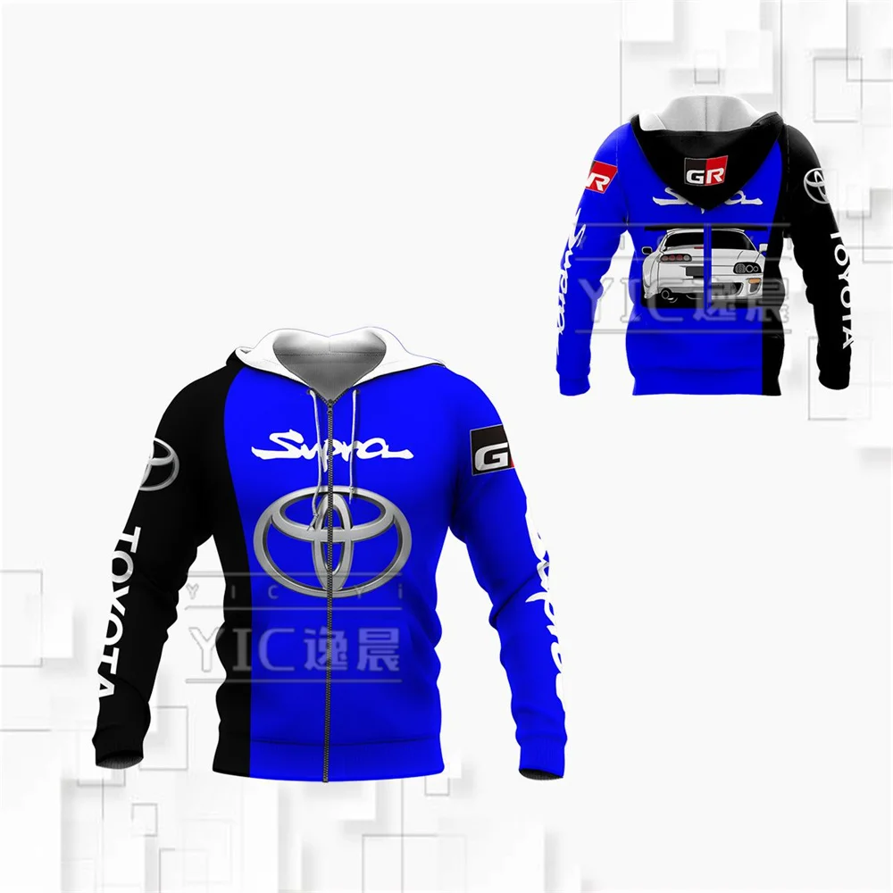 

Весенняя толстовка с капюшоном для отдыха с логотипом автомобиля Toyota, Высококачественная куртка на молнии в стиле Харадзюку, модная спорти...