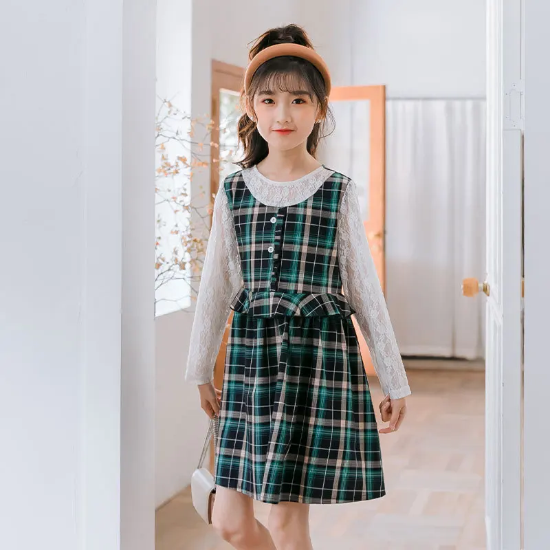 

Kids Girls Long Sleeve Plaid Dress 8 10 12 years 2021 Spring Princess Clothing