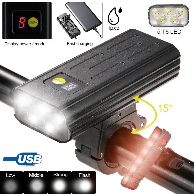 

Умный дом открытый велосипедный светильник 5 T6 светодиодный цифровой Дисплей передняя фара для велосипеда лампы Водонепроницаемый USB Перез...