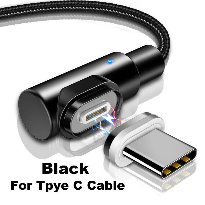 1 м Быстрая зарядка 3A Магнитный кабель Micro usb type C Быстрая зарядка для iPhone X samsung A50 магнитные Кабели для телефонов Android USB C шнур - Цвет: For Type C Black