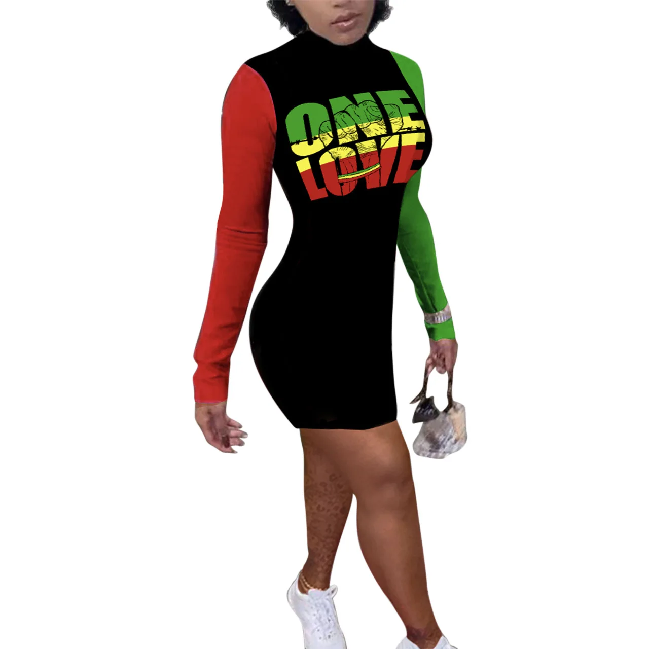 

Пикантная обувь в стиле пэчворк с длинным рукавом платье женское облегающее мини-платье с принтом в виде букв "любовь"; Весенне-летнее Откры...