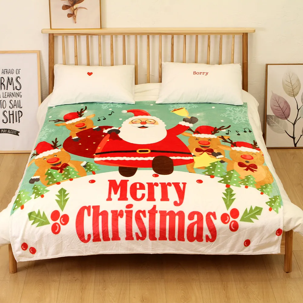 OUNEED Christmas Blanket Flannel Fabric Sofa Bed Blanket 150x200CM Office Children Towel Portable Car Travel Cover Blanket#45