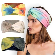 Bohemian Women Wide Cross Tie Dye Headbands Fashion Twist Cloth Sport Yoga Stretch Hairbands Turband Girls Hair Accessories (3)