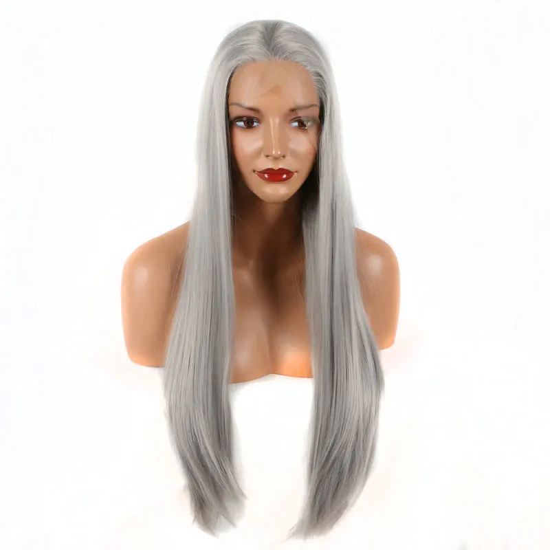 Bombshell Silver Grey Synthetic 13*3 Inch Lace Front Wig Heat Resistant Fiber Hair Natural Hairline for Women Girls Party Wigs