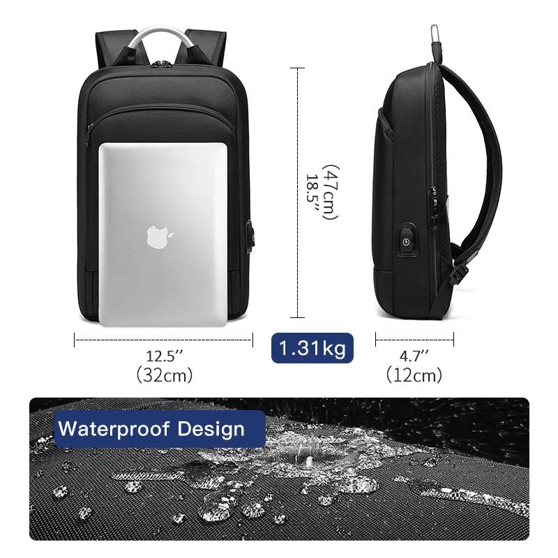

Slim Waterproof 27L Men 15.6 inch Laptop Backpacks School Fashion Travel Backpacking Backpack Male Backpack For Laptop