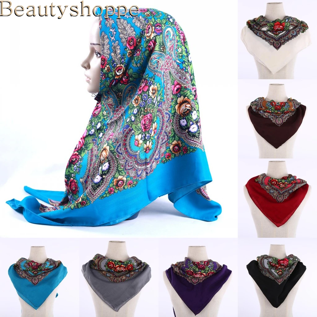 Женский хлопковый шарф с принтом в стиле ретро 120 см|Мусульманская одежда| |
