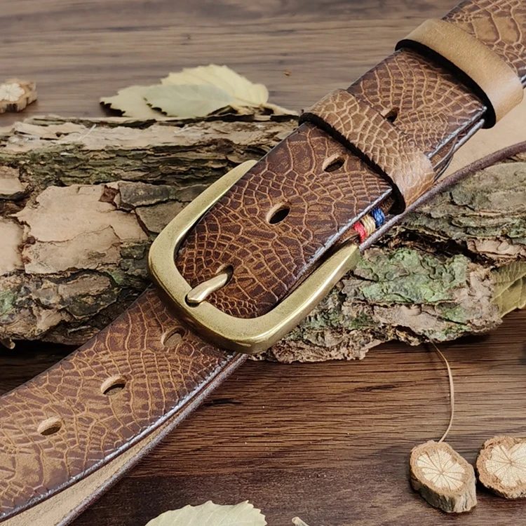 

High-quality Brand 3.8CM Wide New Thick Head Layer Pure Leather Belt Male Pin Buckle Luxury Fashion Trend Embossed Men Belt