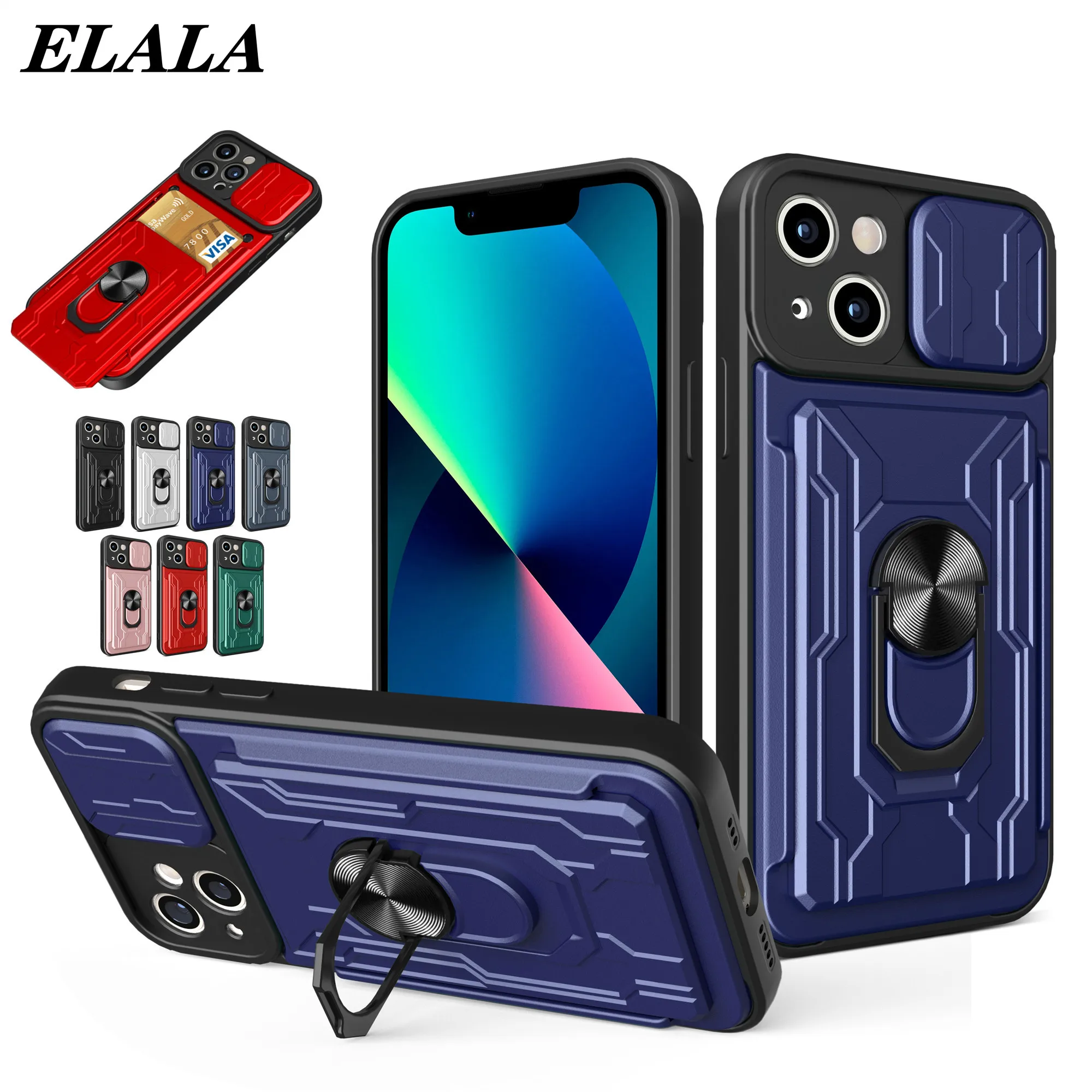 

Armor Shockproof Fundas for iPhone 13 Pro Max 11 12 7 8 6 Plus SE 2020 Detachable Card Holder Case Ring Stand Magnetic Cover