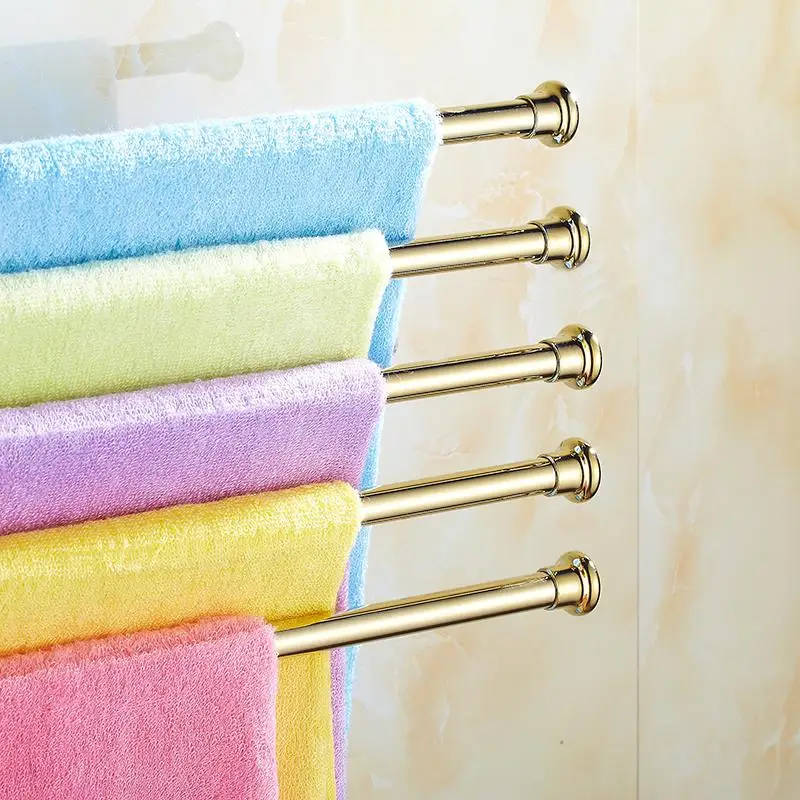 Вешалка для полотенец 4 подвижных поворотных держателя из латуни золотистого