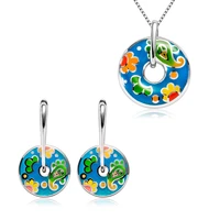 original authentic 925 sterling silver fine jewelry sets oil painting flamboyant sunflower pendant necklace earrings for women