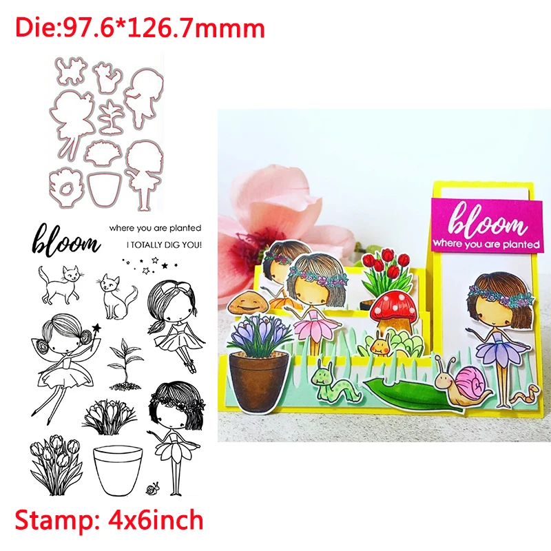 

Flower Fairy Plant Kitten Words Metal Cutting Dies&Transparent Clear Stamps For DIY Scrapbooking Album paper Cards New 2020