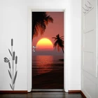 3D наклейка на дверь, закат, природа, самоклеящиеся водонепроницаемые обои, Декор для дома, пальмы, океан, настенное искусство, наклейка для спальни
